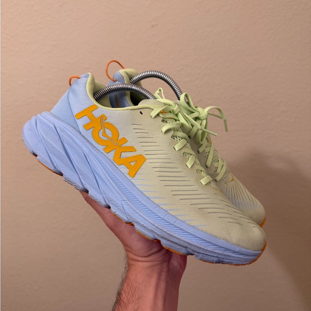 Hoka Athletic Shoes in Light Green, Pale Blue & Orange